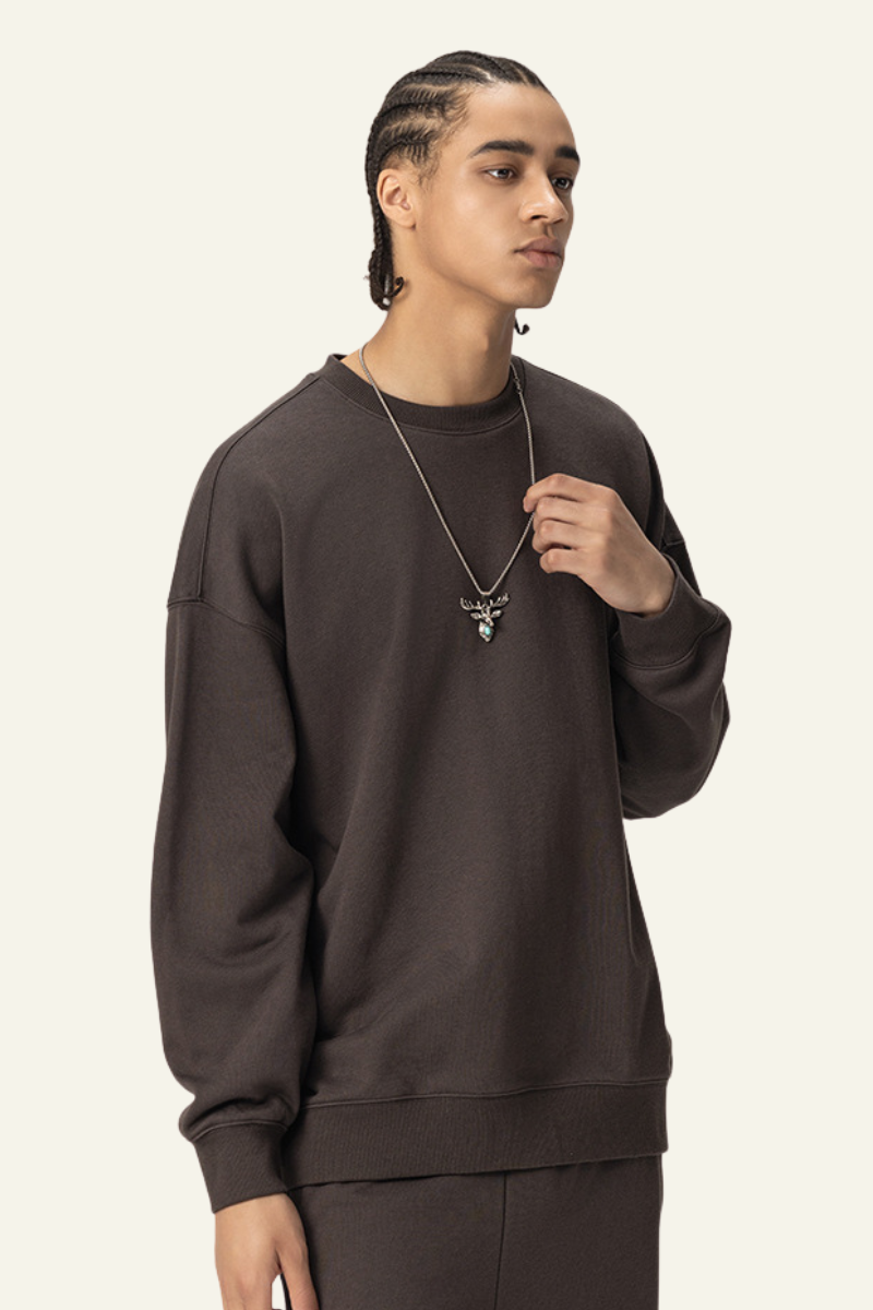 Men's 400G Heavyweight Streetwear Solid Pullover