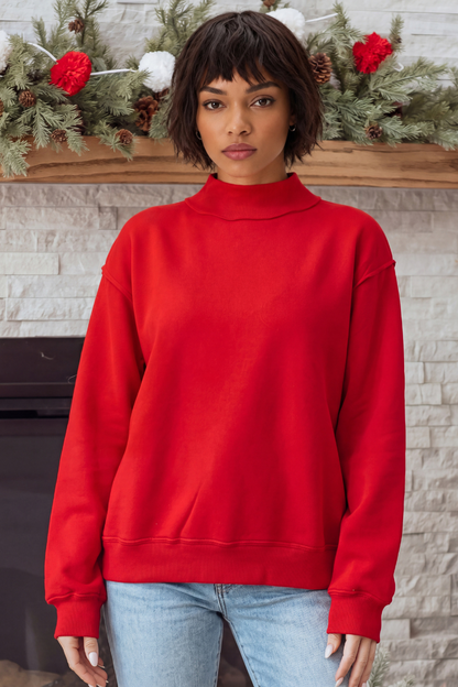 Unisex Fall Clothing Mock-Neck Drop-Shoulder Sweatshirt