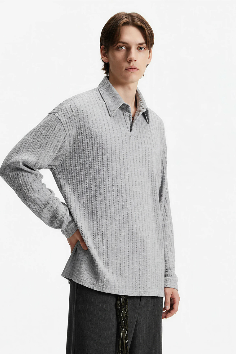 Unisex Spring Old Money Textured Stripe Knit Polo