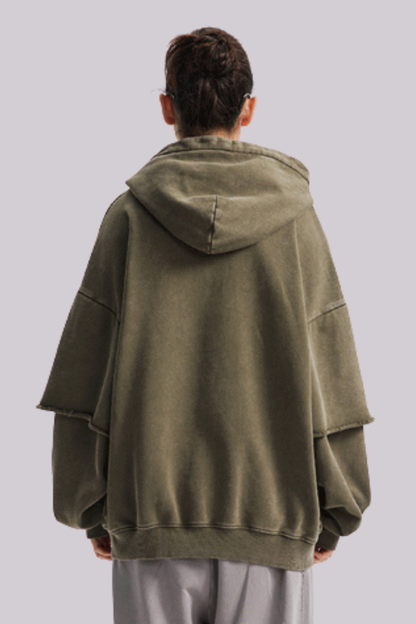 Women's Cotton Retro Faux-Two-Piece Washed  Hoodie
