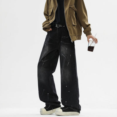 Men's Spring Splash Ink Washed Baggy Wide Leg Denim Jeans