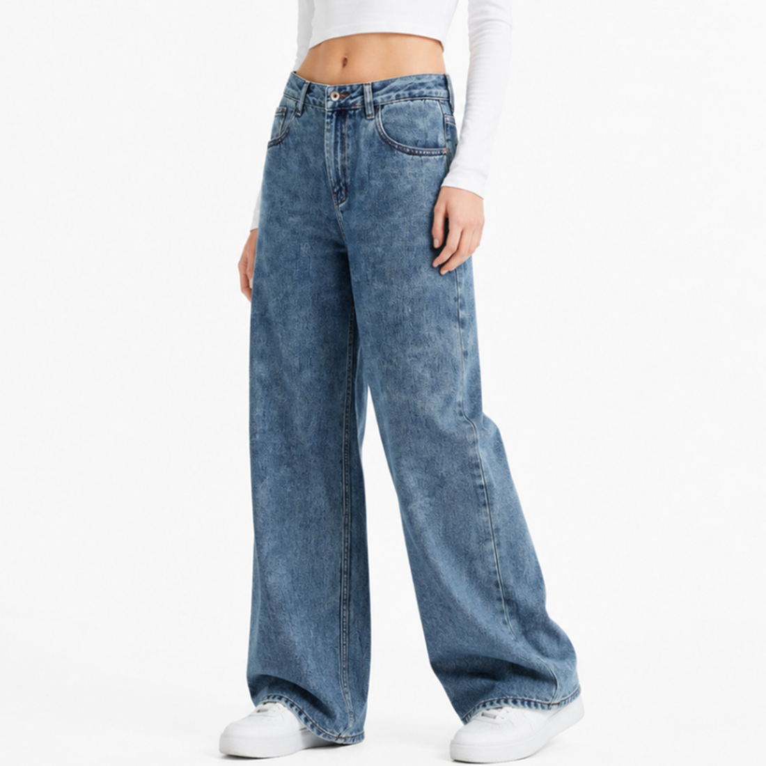 Women's 100% Cotton High Waist Straight Leg Jeans