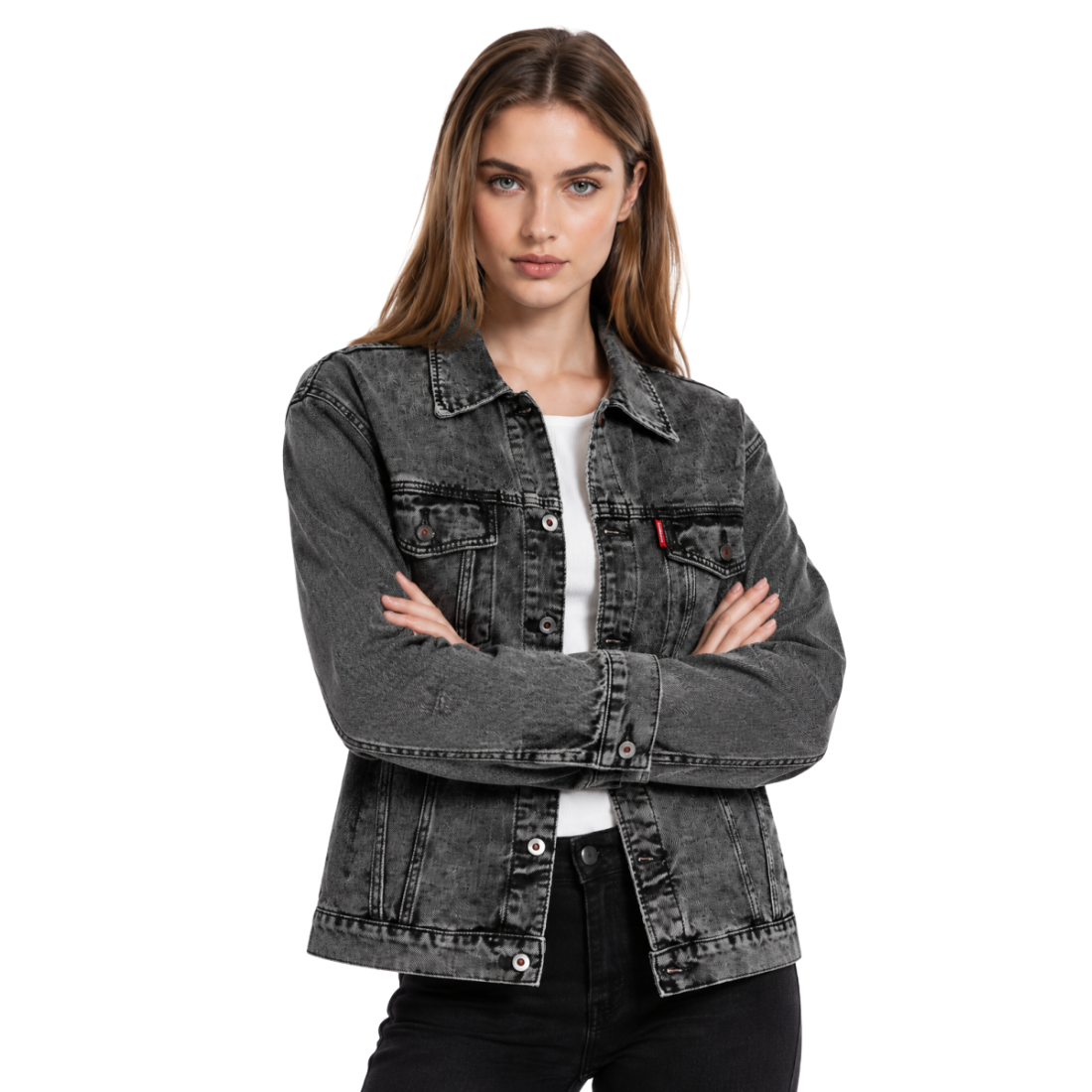 Women's Vintage Grey Acid Wash Denim Jacket