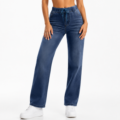 Women's High Waist Drawstring Wide Leg Jeans
