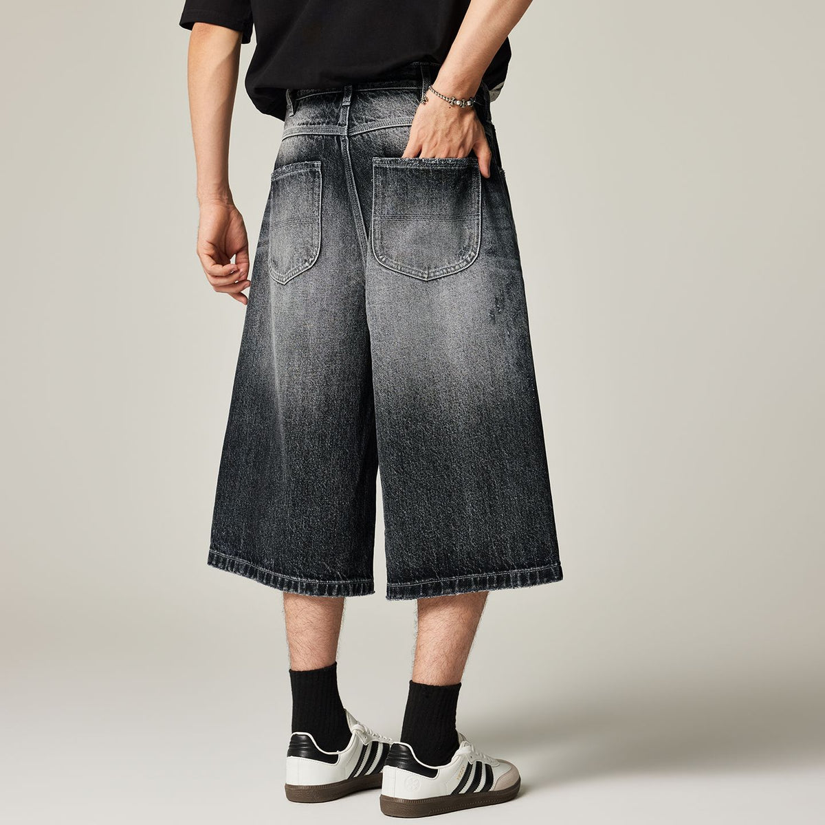 Men's Summer Gradient Cat Whisker Distressed Denim Shorts