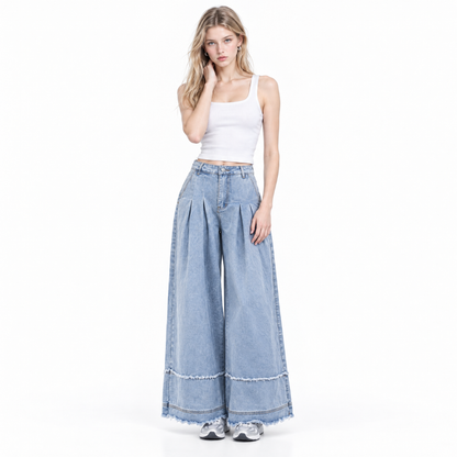 Women's High Waist Pleated Wide Leg Jeans