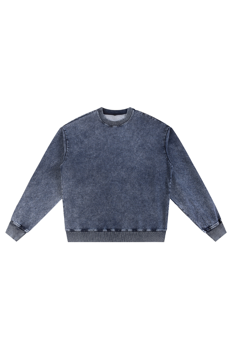 Unisex Fall Clothing Heavy Knit Denim Washed Sweatshirt