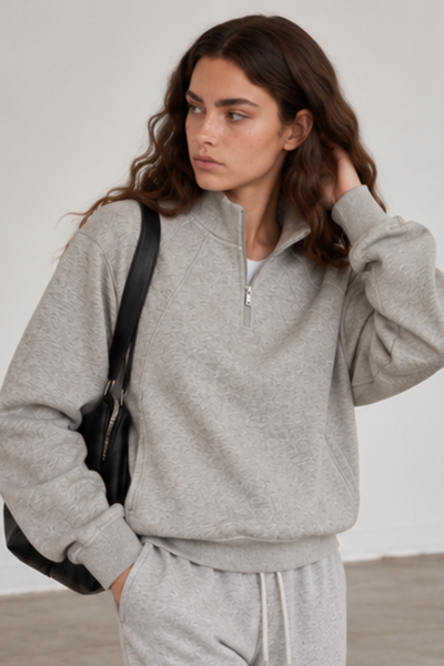 Women Fall Clothing Warm Heathered Half Zip Sweatshirt