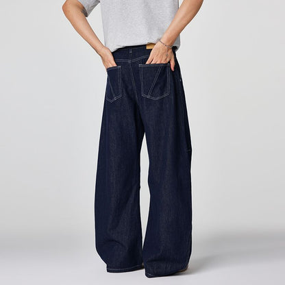 Men's Spring Indigo Raw Deconstructed Wide-Leg Denim Jeans