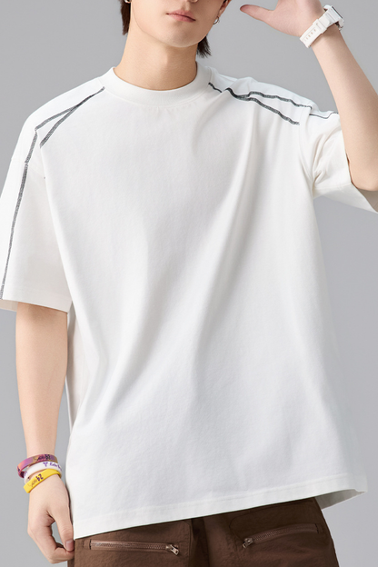 Men's Summer Topstitch Colorblock Crewneck Tee