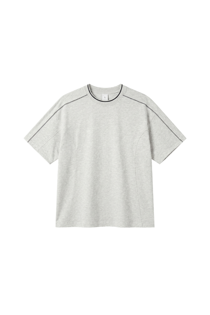 Unisex Colorblock Topstitch Ribbed Cotton Drop Shoulder Tee