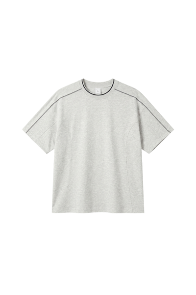 Womens Colorblock Topstitch Ribbed Cotton Drop Shoulder Tee