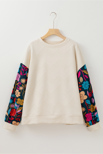 Women Fall Clothing Textured Floral Patchwork Sweatshirt