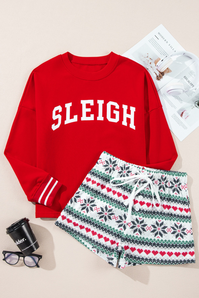Women's Fall Christmas Letter Print Wide Short Two Piece Set