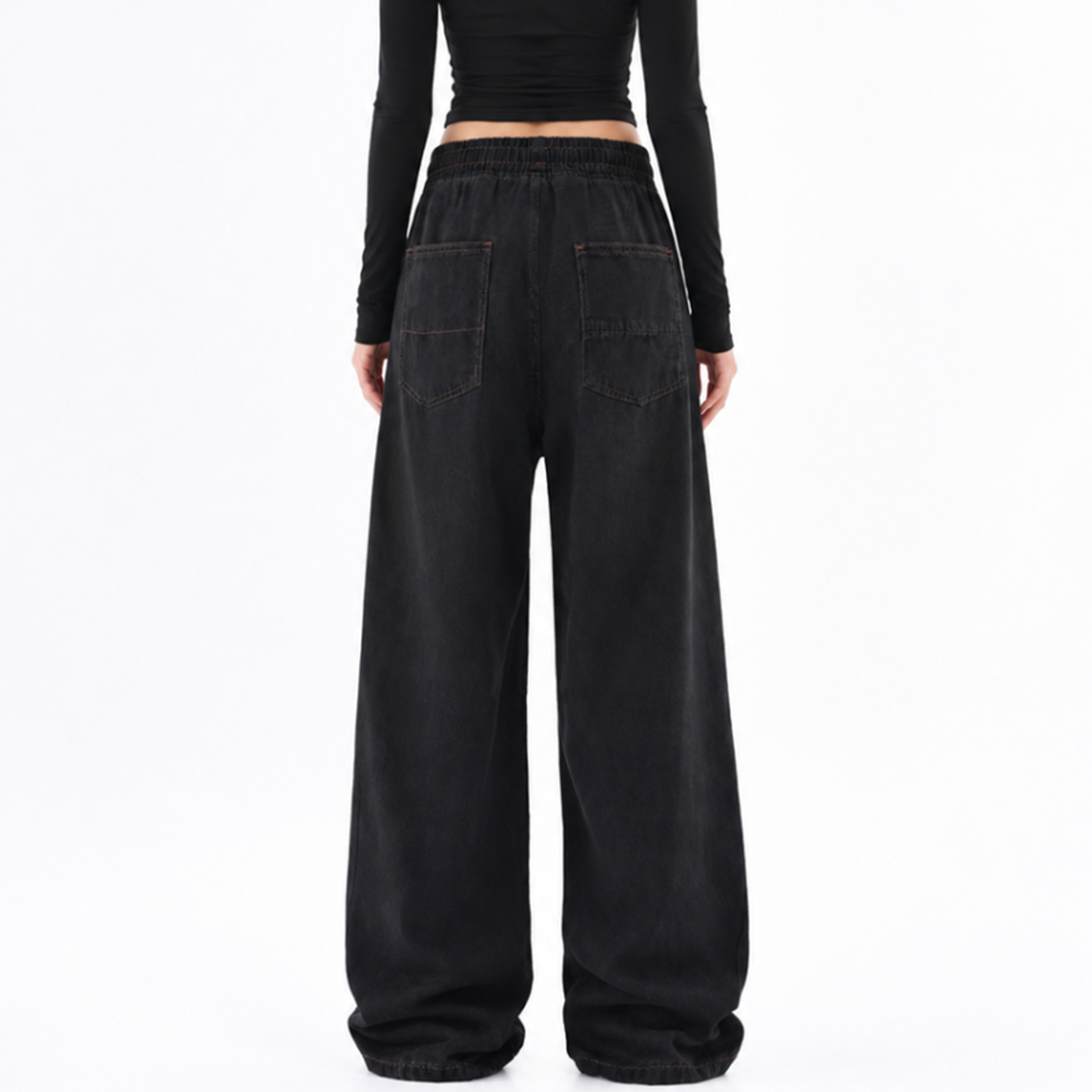 Women's Drawstring Waist Wide Leg Jeans