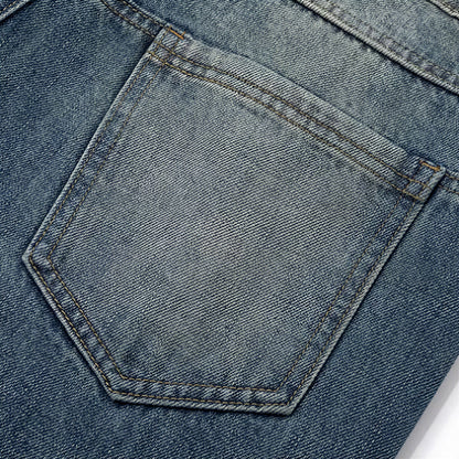Men's Spring Deconstructed Metal Buckle Cargo Denim Jeans