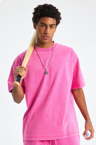 Men's Cotton Streetwear Wax-Dyed Washed Distressed T-shirt