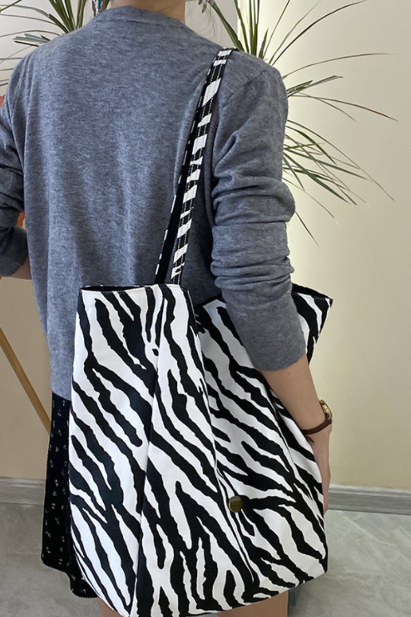 Women Fall Reversible Leopard Plaid Large Capacity Tote Bag