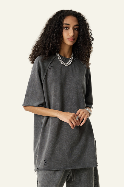 Women's Washed Wax-Dyed Cotton  T-shirt.