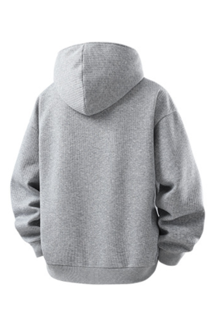 Men's Fall Winter Waffle-Knit Diagonal-Zip Loose Hoodie
