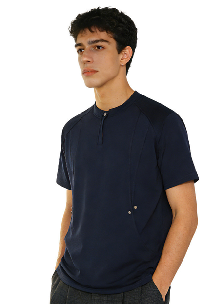 Men's Summer 320g Nylon-Cotton Minimalist Stand Collar Tee