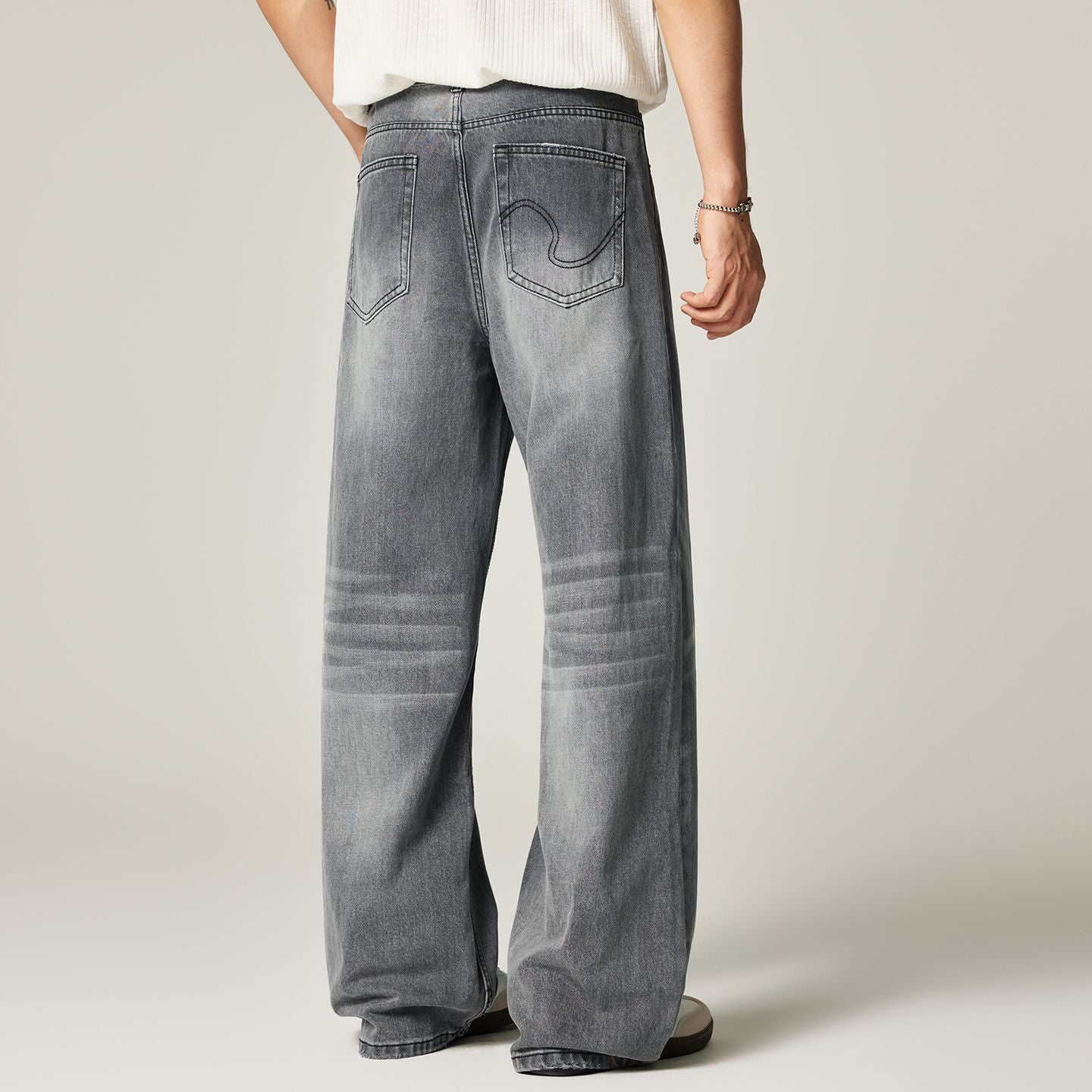 Men's Spring Gray Gradient Cat Whisker Denim Jeans