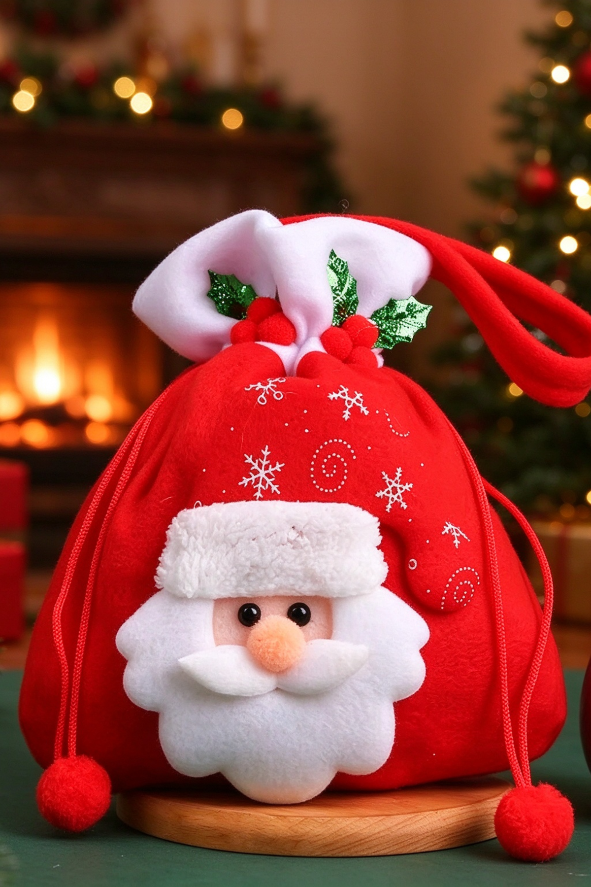 Christmas Fleece Drawstring Gift Santa Snowman Handbag