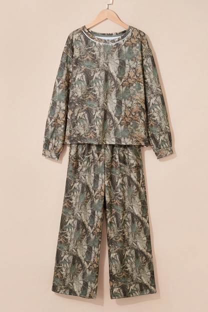 Women's Fall Abstract Print Multi-Pocket 2 Piece Set
