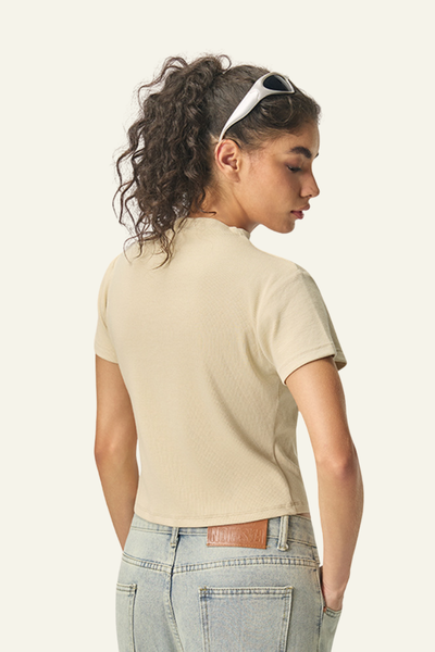 Women's Streetwear  High-neck Slim  Dopamine  T-shirt