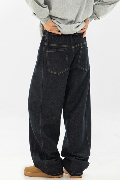 Men's Spring Panel Stitch Raw Denim Retro Straight Jeans