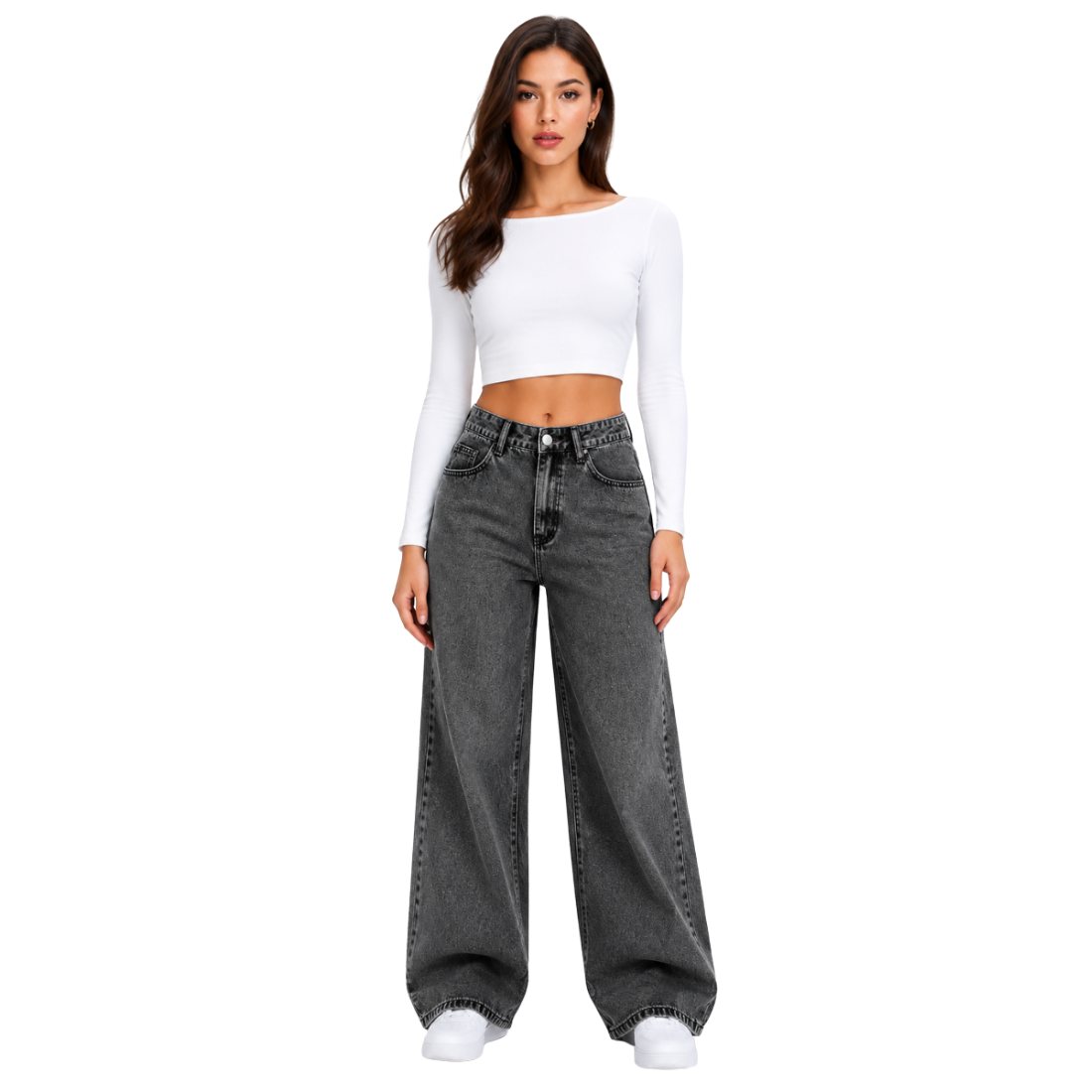 Women's High Waist straight Jeans with Elastic Back Waist