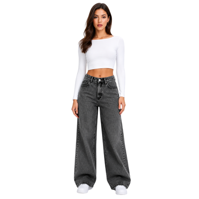 Women's High Waist straight Jeans with Elastic Back Waist