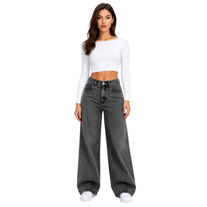 Women's High Waist straight Jeans with Elastic Back Waist