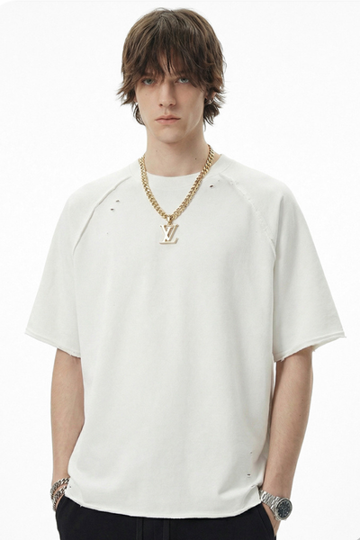 Men's Spring Summer 350g Cotton Batik Washed Raglan Tee