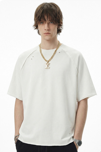 Men's Spring Summer 350g Cotton Batik Washed Raglan Tee