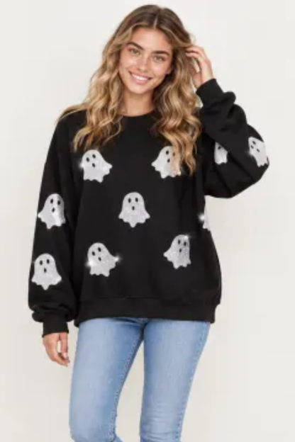 Women Fall Clothing Halloween Glitter Ghost Sweatshirt