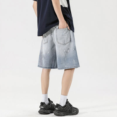 Men's Summer Light Wash Splash Ink Drawstring Denim Shorts