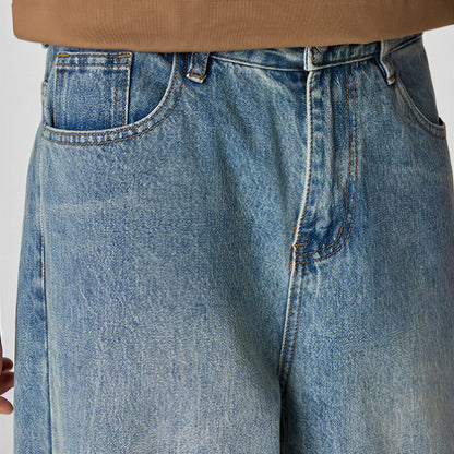 Men's Spring Light Blue Vintage Washed Wide-Leg Denim Jeans