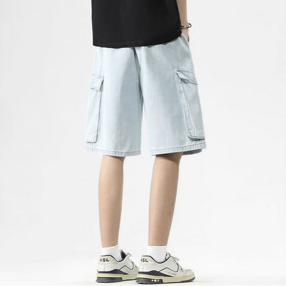 Men's Summer Light Wash Carpenter Baggy Denim Shorts