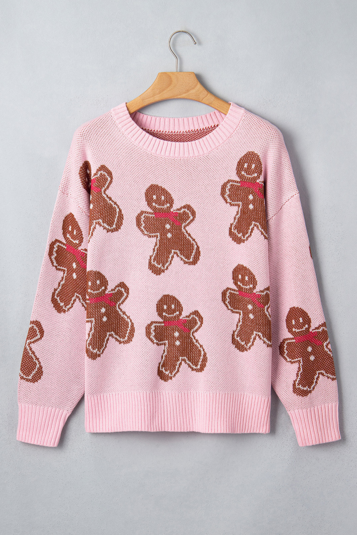 Women's Fall Christmas Gingerbread Print Crew Knit Sweater