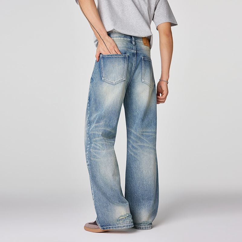 Men's Spring Gradient Cat Whisker Wide-Leg Denim Jeans
