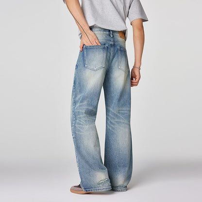 Men's Spring Gradient Cat Whisker Wide-Leg Denim Jeans