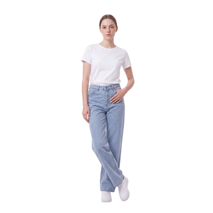 Women's Straight Leg Jeans with Pink Bow Embroidery
