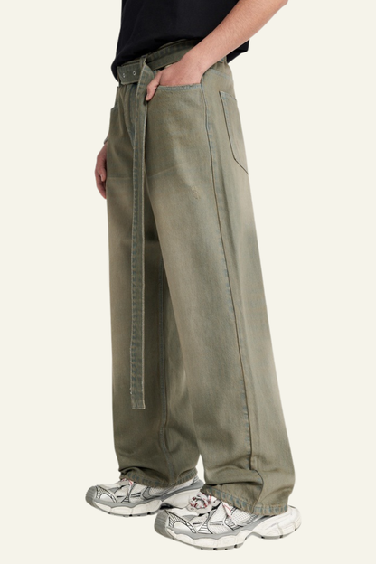 Men's Streetwear Vintage Washed Distressed Wide-Leg Jeans