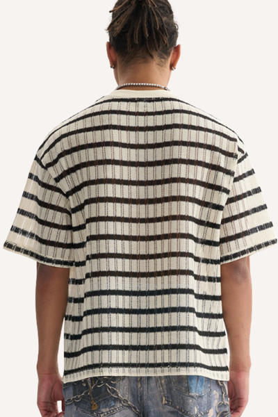 Men's Summer 205g Stripe Mesh Crewneck Tee