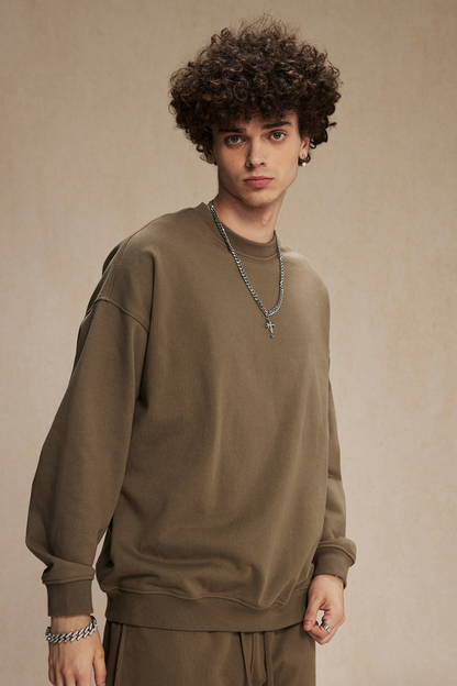 Men's Streetwear Relaxed Drop-Shoulder Solid Pullover