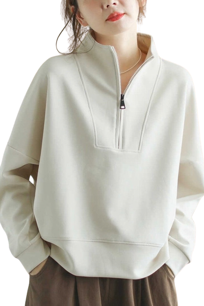 Women Fall Clothing Loose Cropped Half Zip Sweatshirt