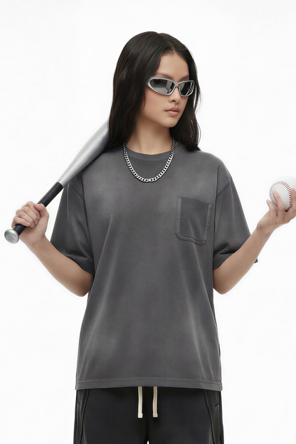 Women's Cotton Streetwear Washed Distressed T-shirt