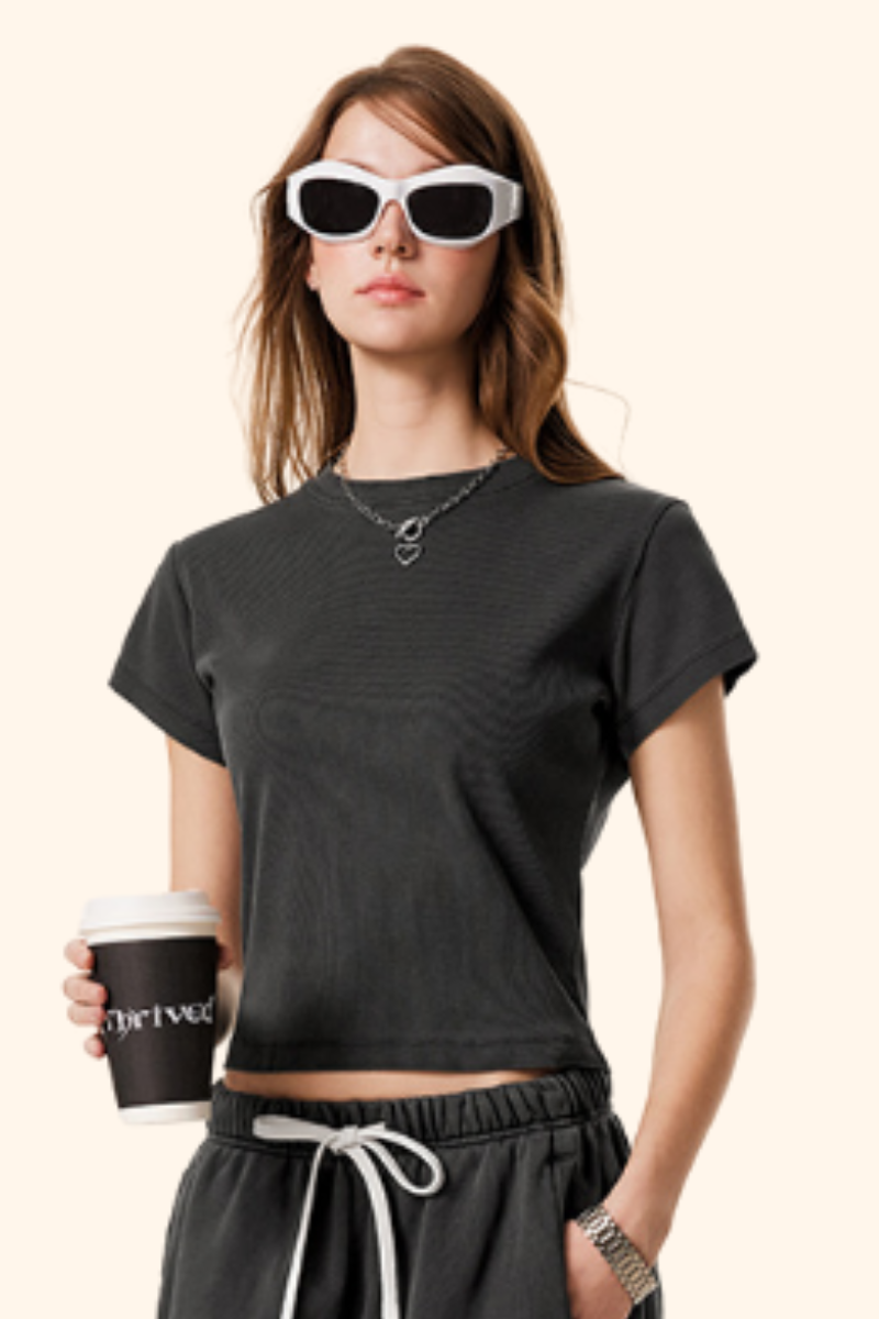 Women's Spring Summer 275g Washed Set-in Crewneck Tee