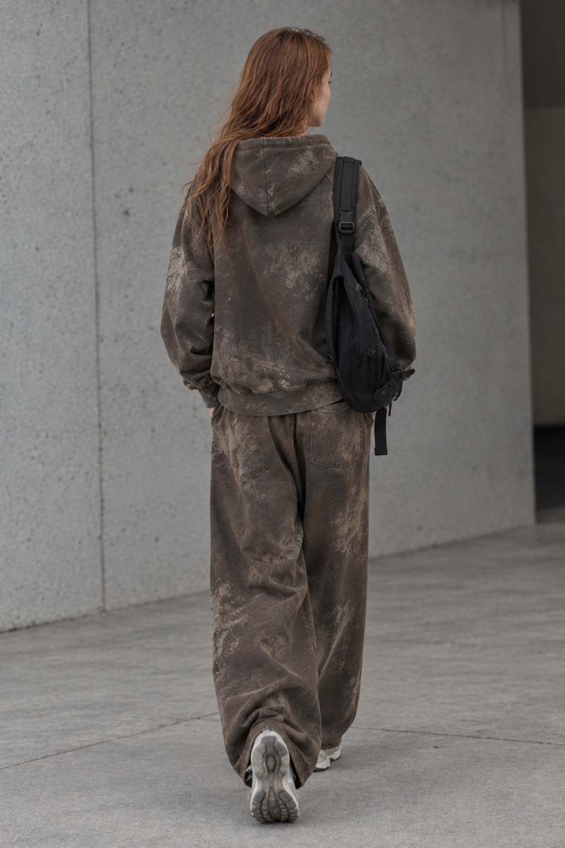 Women Fall Clothing Vintage Hoodie Wide Leg Sweatpants Set
